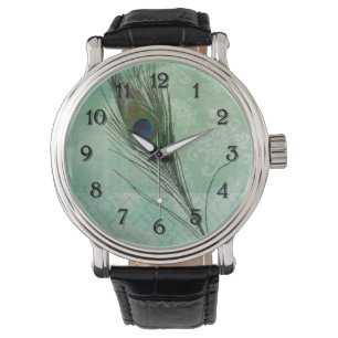 Mint Peacock Feather Watch