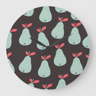 Mint Pears: Vintage Seamless Texture Large Clock