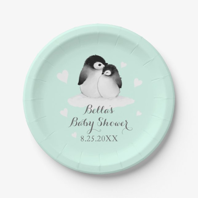 Mint Penguin Paper Plate (Front)