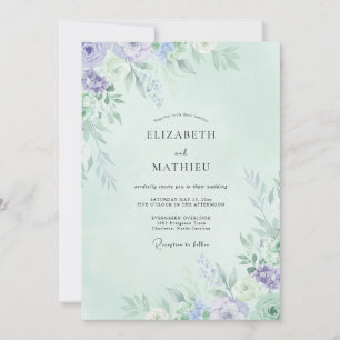 Mint Periwinkle Peony Wedding Invitation