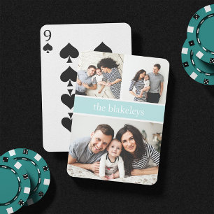 Mint Personalized Family Name Photo Collage Playing Cards