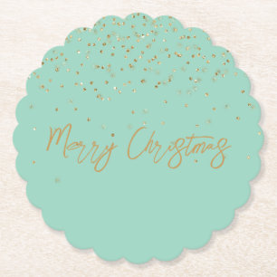 Mint Personalized Gold Name Glitter Sparkle Dots Paper Coaster