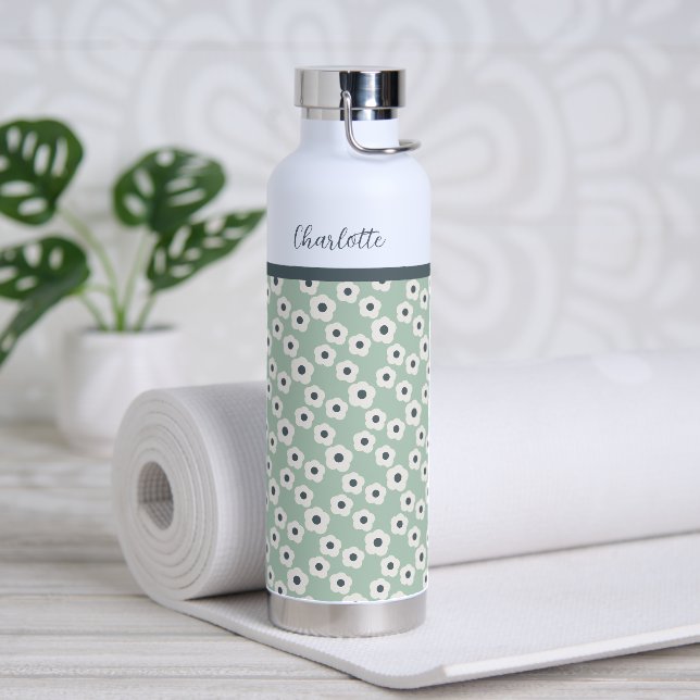 Mint Personalized Modern Retro Floral Pattern     Water Bottle (Yoga)