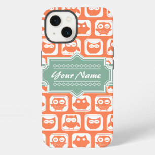 Mint Personalized Name Orange Owls iPhone 13 Case