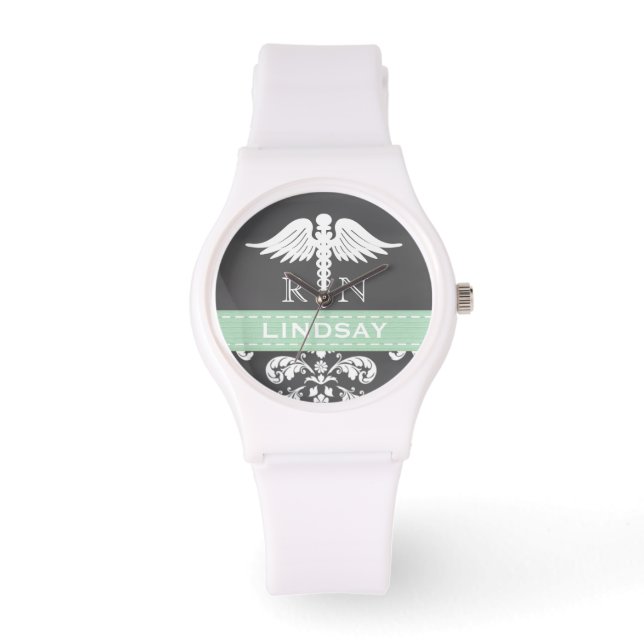 MINT PERSONALIZED NURSE RN CADUCEUS CHALKBOARD WATCH (Front)