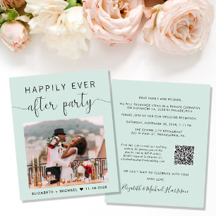 Mint Photo QR Code Wedding Reception Invitation