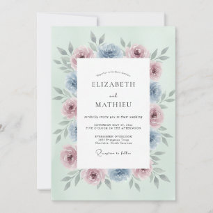 Mint Pink Blue Floral Romance Wedding Invitation