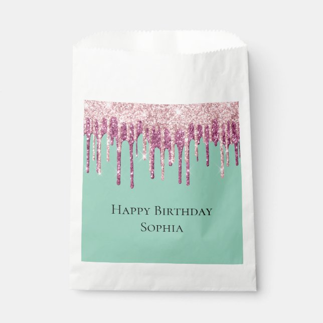 Mint Pink Blush Ice Cream Glitter Drips Birthday Favour Bag (Front)