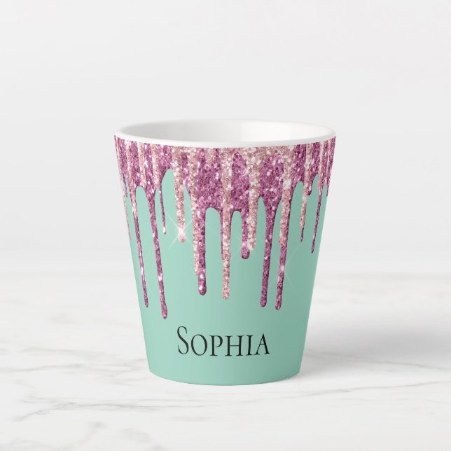 Mint Pink Blush Ice Cream Glitter Drips Birthday Latte Mug (Front)