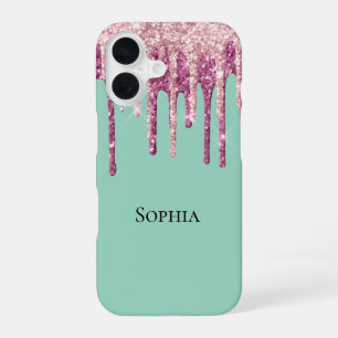 Mint Pink Blush Ice Cream Glitter Drips  iPhone 16 Case
