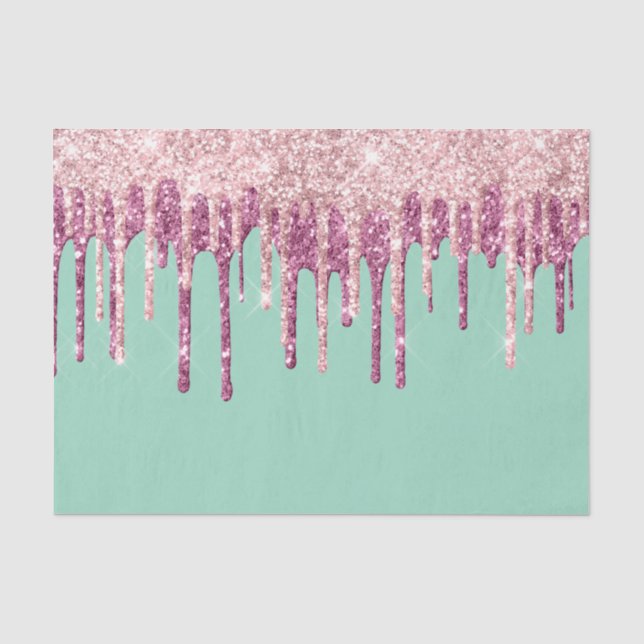 Mint Pink Blush Ice Cream Glitter Drips  Tissue Paper (Front)