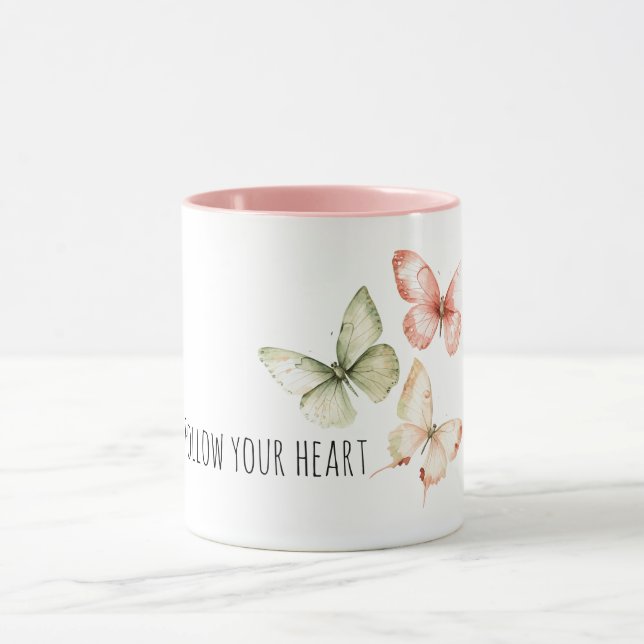 Mint Pink Cream Butterflies Mug (Center)