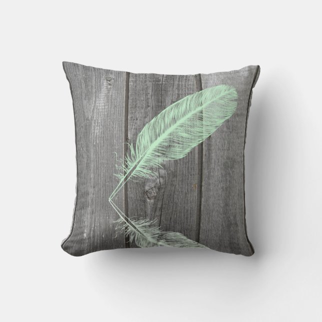 Mint & Pink Feather Throw Pillow (Front)