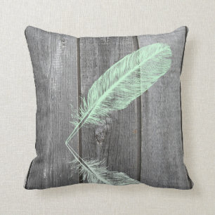 Mint & Pink Feather Throw Pillow