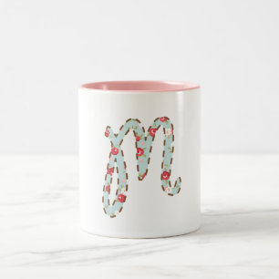 Mint Pink Floral Letter M Two-Tone Coffee Mug