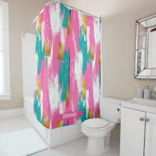 Mint Pink Gold Abstract Brushstroke Pattern