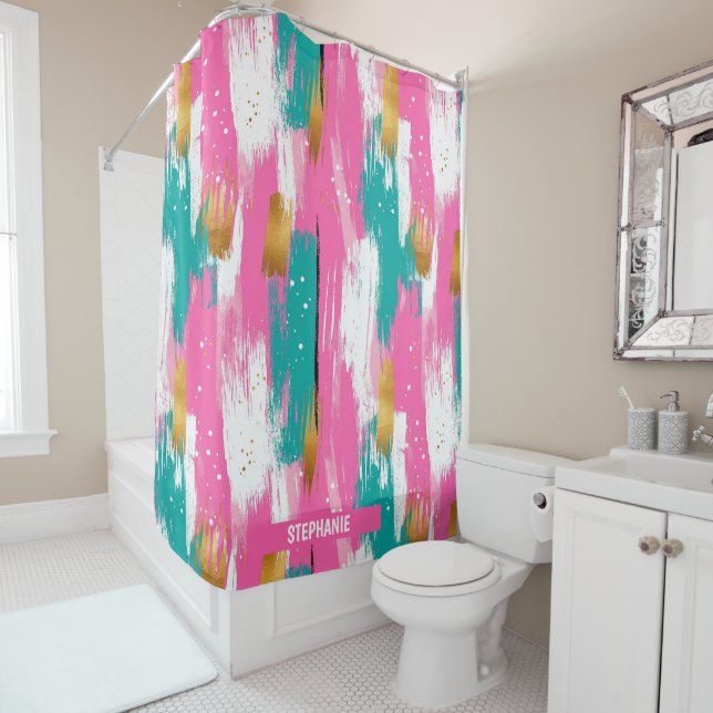Mint Pink Gold Abstract Brushstroke Pattern (In Situ)
