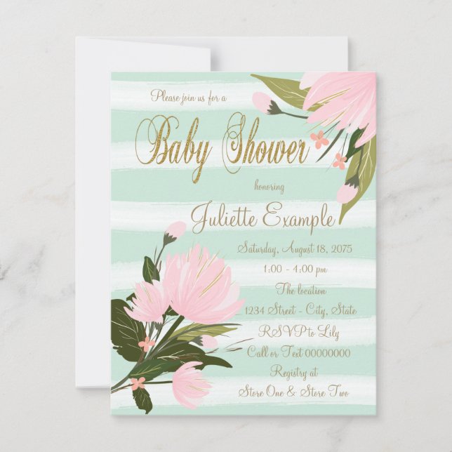 Mint Pink Gold Baby Shower Invitations (Front)