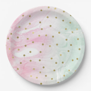 Mint Pink Gold Ombre Confetti Paper Plate