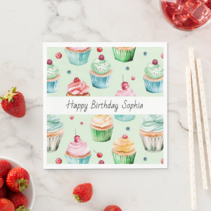 Mint Pink Peach Cupcakes Birthday   Napkin