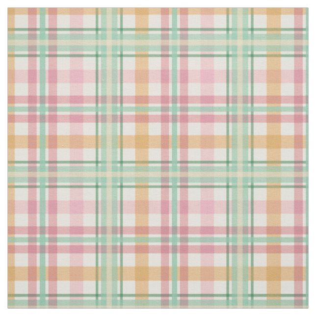 mint pink raspberry orange summertime tartan plaid fabric (Swatch)