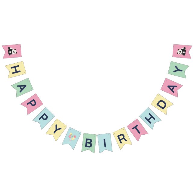 Mint & Pink sweet Panda design Bunting Flags (All)