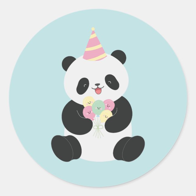 Mint & Pink sweet Panda design Classic Round Sticker (Front)