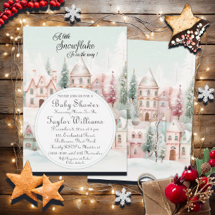 Mint Pink Watercolor Winter Fairytale Baby Shower Invitation