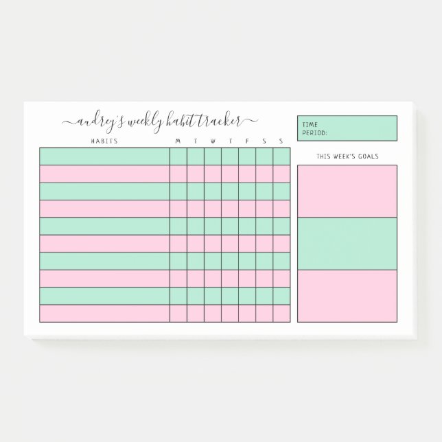 Mint & Pink Weekly Habit Tracker Post-it Notes (Front)