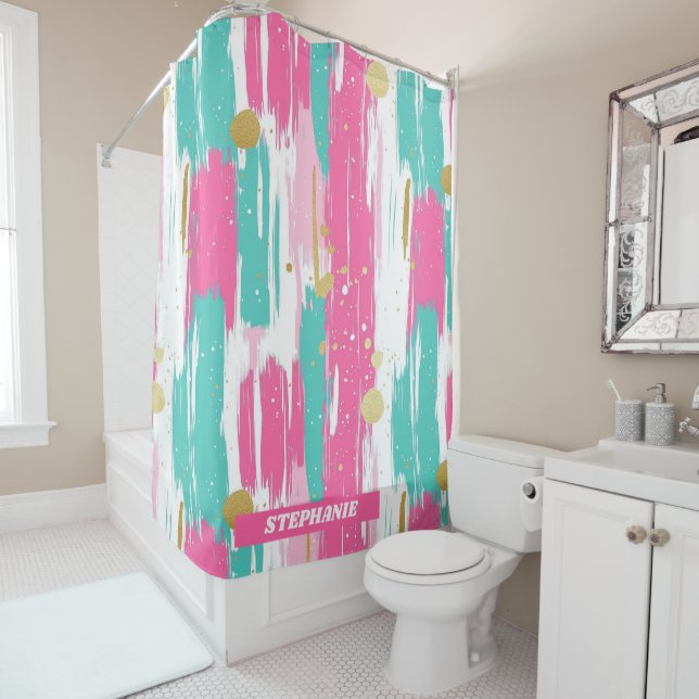Mint, Pink, White & Gold Abstract Brushstrokes  (In Situ)