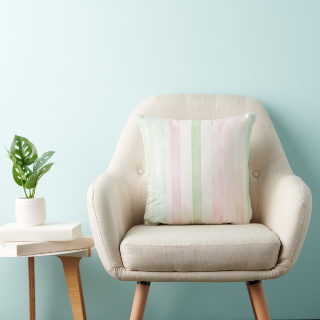 Mint Pink White Stripes Throw Pillow (Chair)