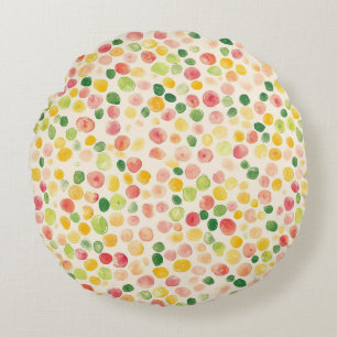 Mint Pink Yellow Green Fruity Dots  Round Pillow