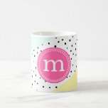 Mint, Pink & Yellow Summer Personalized Monogram Coffee Mug<br><div class="desc">Preppy girly design. Black and white dalmatian dots. Personalize it with your monogram. Customize the colours!</div>