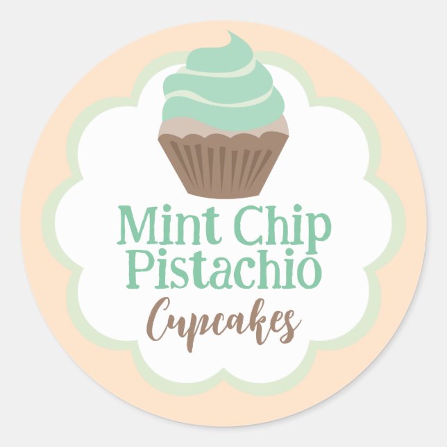 Mint Pistachio Cupcake Scallop Label (Front)