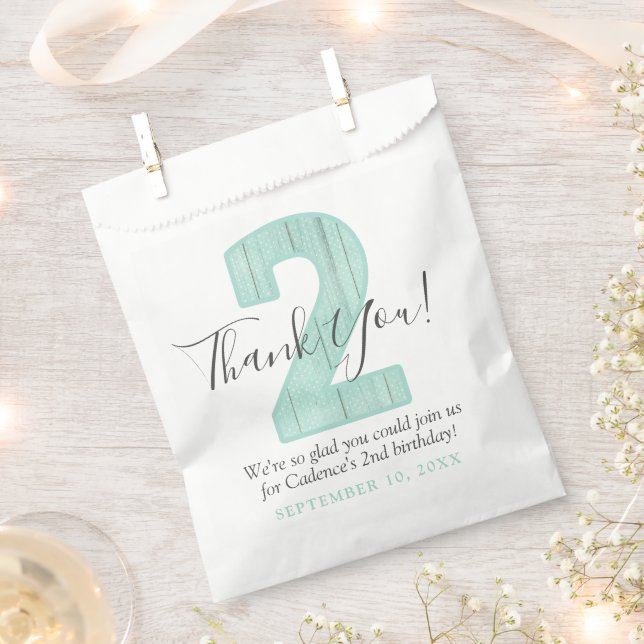 Mint Polka Dot Wood Thank You 2nd Birthday Custom Favour Bag (Clipped)
