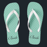 Mint polka dots pattern wedding bride flip flops<br><div class="desc">Mint green polka dots pattern name monogram wedding flip flops. Custom strap colour for him and her / men and women. Custom background colour and personalized name initials. Modern trendy polkadotted design sandals. Cute party favour for beach theme wedding, marriage, bridal shower, engagement, anniversary, birthday, bbq, bachelorette, girls weekend trip...</div>