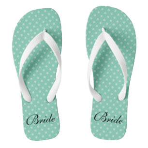 Mint polka dots pattern wedding bride flip flops