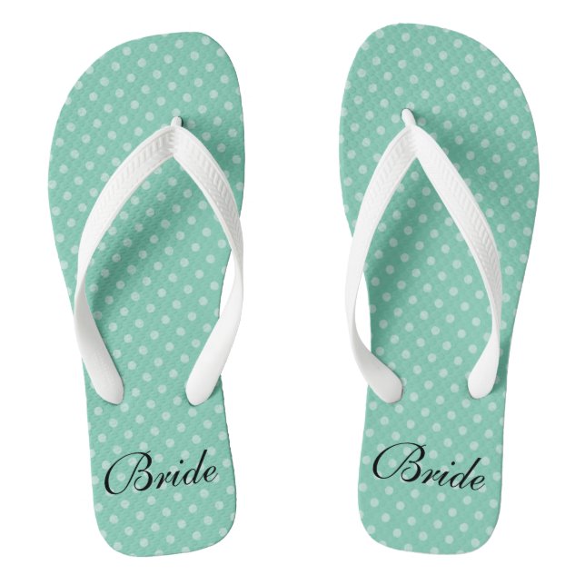 Mint polka dots pattern wedding bride flip flops (Footbed)