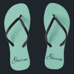 Mint polka dots pattern wedding groom flip flops<br><div class="desc">Mint green polka dots pattern name monogram wedding flip flops. Custom strap colour for him and her / men and women. Custom background colour and personalized name initials. Modern trendy polkadotted design sandals. Cute party favour for beach theme wedding, marriage, bridal shower, engagement, anniversary, birthday, bbq, bachelorette, girls weekend trip...</div>