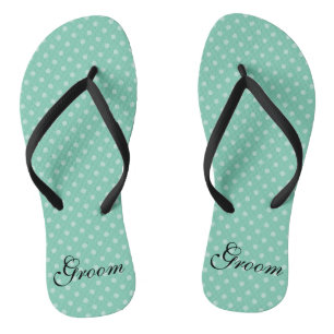 Mint polka dots pattern wedding groom flip flops