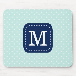 Mint Polka Dots Pattern with Personalized Monogram Mouse Pad