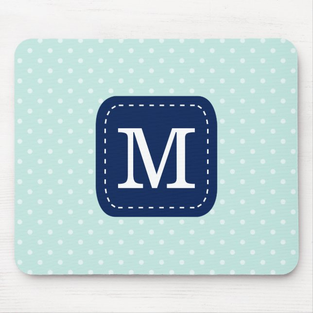 Mint Polka Dots Pattern with Personalized Monogram Mouse Pad (Front)