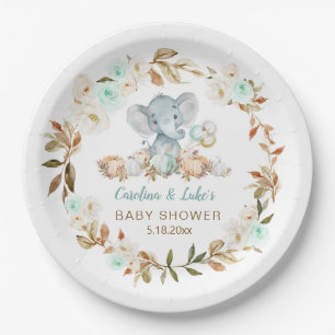 Mint Pumpkin Elephant Baby Shower Party Paper Plat Paper Plate