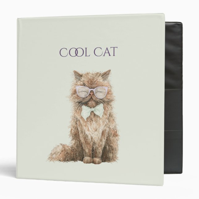 Mint Purple Brown Cool Cat Glasses   Binder (Front/Inside)