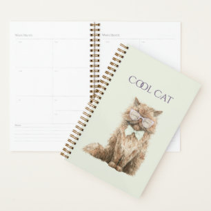 Mint Purple Brown Cool Cat Glasses Planner
