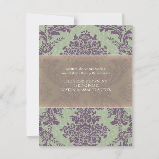 Mint Purple Elegant Damask Wedding Reception Invitation (Front)