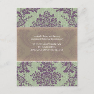 Mint Purple Elegant Damask Wedding Reception Invitation