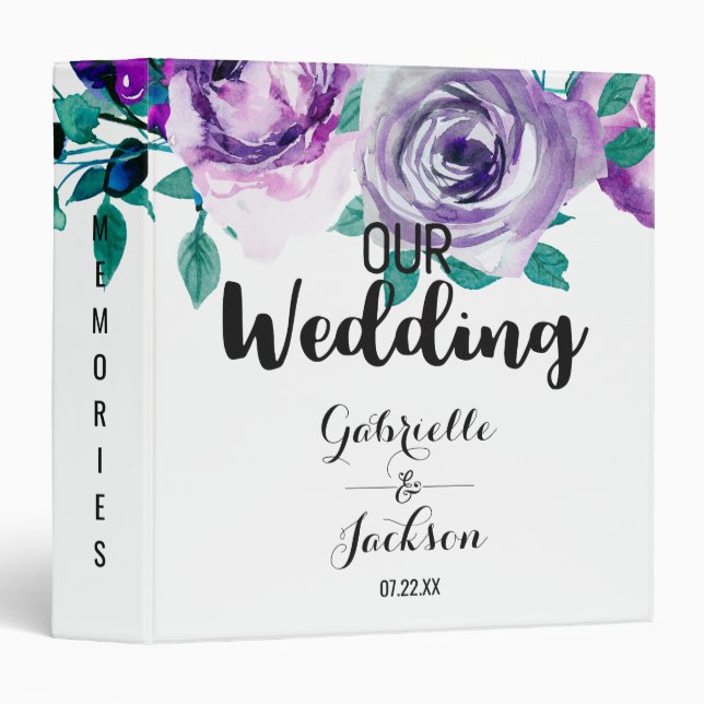 Mint & Purple Floral Rose Wedding Photo Album Binder (Front/Spine)