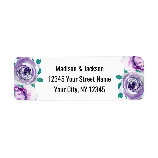 Mint & Purple Floral Rose Wedding Return Address (Front)