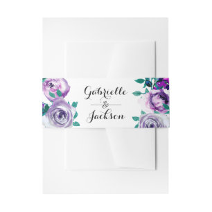 Mint & Purple Floral Watercolor Wedding Invitation Belly Band